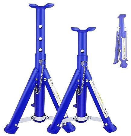 Bowose Pack-2 Heavy Duty Axle Jack Stands 3 Tonne Load Capacity, 4 Stages Height Adjustment 290mm to 408mm, for Car Lifting Repair, Easy to Fold