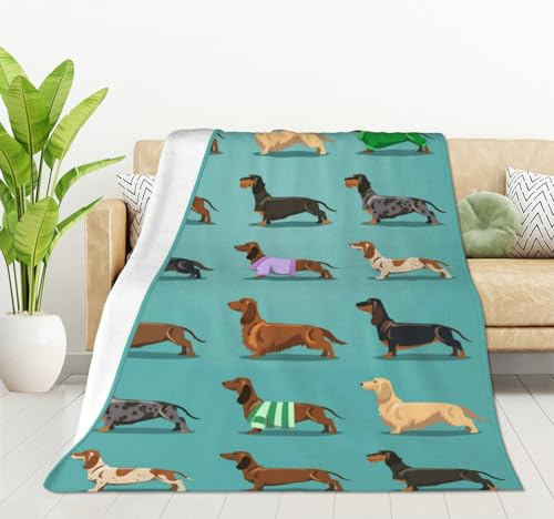 HGOD DESIGNS Fleecedecke mit niedlichem Dackel-Motiv, 130 x 150 cm