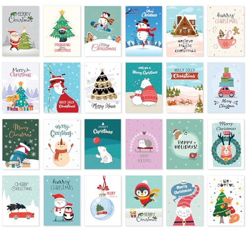 Papa Prints® Weihnachtskarten 2023 Weihnachtskarten 24 Stück Grußkarten Multipack Kinder Weihnachtskarten Weihnachtskarten für Familienmitglieder