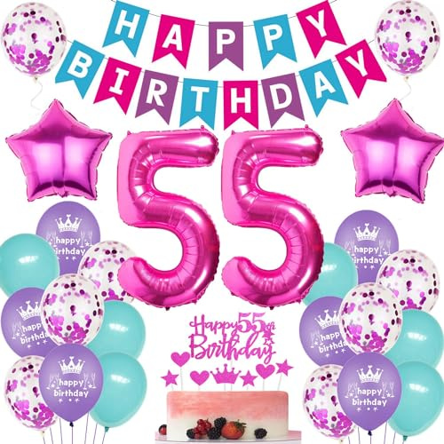 Luftballons Geburtstag 55 Rosa,Luftballon 55. Geburtstag Frau,Rosa 55 Jahre Geburtstagsdeko,Ballon 55 Jahre Frau Party Dekoration