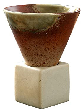 Leopacat Japanese Coarse Pottery Mug, Triangular Cone Porcelain Cup with Square Base for Espresso Office and Outdoor Picnic Coffee Mugs Style Ceramic Tea Cups Shape Retro Heat Resistant (Type 3)