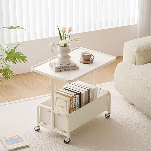 Couch Beistelltisch Klein mit Rollen Wohnzimmertisch Couchtisch Klein Sofatisch Coffee Table Side Table Schmal Mini Tisch Nachttisch Modern mit Stauraum für Wohnzimmer Schlafzimmer Balkon ( Color : Cr