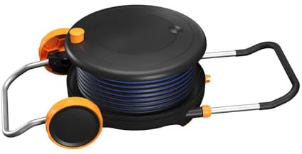 Fiskars Carro portamanguera Waterwheel M, Set de riego todo incluido, Alcance 21,5 m, Bobinado automático, Manguera de jardín tamaño universal (Ø 13 mm), Conector de grifo universal, Serie X, 1071639