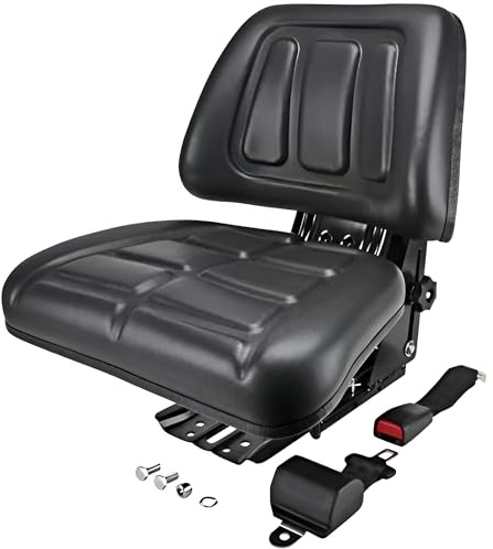 Siège pour Tracteur Universel avec Ceinture Rétractable | PVC Noir Résistant, pour Chariots Élévateurs, Pelles, Machines Industrielles, Agricoles, Motos Agricoles, Moissonneuses et Monte-charges