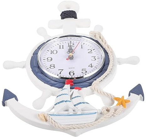 PRETYZOOM Leise Tickende -wanduhr – Mediterranes Schiffsrad-ruder- Für Den Außenbereich Für Zuhause