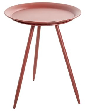 HAKU Mesa Auxiliar Redonda de Metal Rojo, Mesa de sofá Redonda pequeña - Dimensiones: 47 cm de Alto x 38 cm de diámetro Estilo: Moderno