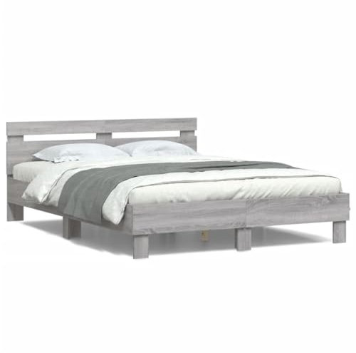 LAPOOH Bettgestell mit Kopfteil LED-Beleuchtung Grau Sonoma 140x200 cm, Bett, Bed Frame, Familienbett, Bettrahmen, Bett Gestell, Bett Rahmengestell, Schlafzimmer Bett - 3207551