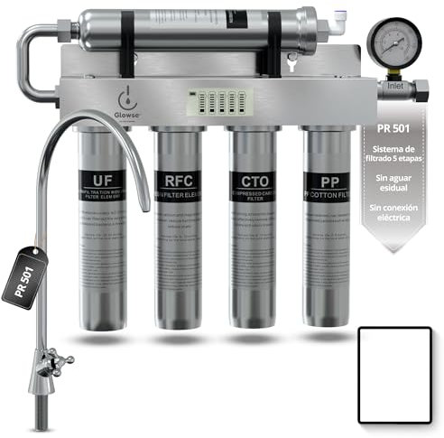GLOWSE PR501 Sistema de Filtrado Agua-filtrado de 5 Etapas de Flujo Rápido-(NO es Osmosis Inversa)-Depuradora Agua Domestica-Filtro Agua