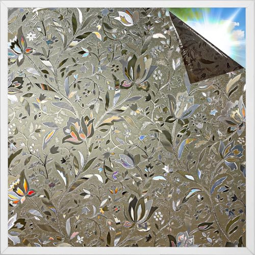 rabbitgoo Window Privacy Film, Decorative Stained Glass Window Film, Heat Blocking Glass Clings, Renter-Friendly Static Cling Frosted Sticker Covering for Home, Taupe Tulip 35.4 x 78.7