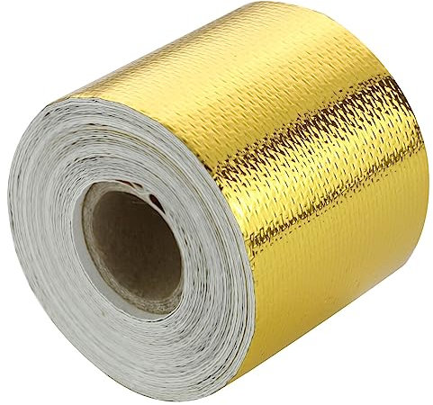 Hitzeschutzband,Auspuff Hitzeschutzband Reflektierendes selbstklebendes Klebeband, Gold/Splitter, Hochtemperatur-Wärmedämmung, Schildwickelband, Verband, 50 mm x 10 m, Rolle Universal(Color:golden)