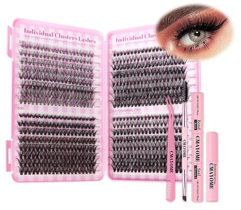 Kit de Extensión de Pestañas 640 piezas Kit de Pestañas Individuales Pestañas en Racimo Individuales 9-16mm Kit de Extensión de Pestañas DIY con Adhesivo y Removedor de Pestañas, Pinzas, Cepillo de