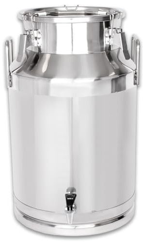 Beeketal 'BMK-40A' Milchkanne Transportkanne 40 Liter aus Edelstahl mit Ablasshahn, auslaufsicherer Deckel mit Dichtung und Spannverschluss - Molkerei Milch Kanne zum Transport oder zur Aufbewahrung