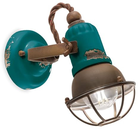 Licht-Erlebnisse Wandleuchte Keramik Metall verstellbar B: 9 cm klein Handarbeit Petrol Shabby Antik Rostbraun E14 Vintage Wandspot Küche Wandlampe Wohnzimmer