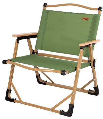 AKTIVE Silla Plegable Camping, Glamping, Color Verde, Topes antivuelco, 47x45x62 cm, Soporta 110 kg, Tejido poliéster, Estructura Acero, Reposabrazos Madera, Sillas Plegables (63067)