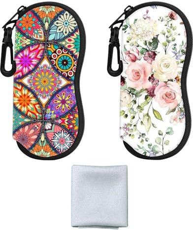 YSJCHEBS 2 Stück Brillenaufbewahrungstasche, 1 Stück Brillentuch, Sonnenbrillenetui, Brillenschutztasche, Brillenetui Mit Reißverschluss, Bedruckte Brillentasche, Praktische Brillentasche