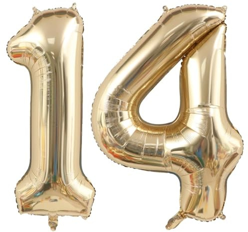 40 Zoll Gold Luftballon Zahlen 14 Champagner Gold Ballon 14. Geburtstag Deko Hell gold Folienballon Zahl 14 Riesenzahl Ballon 14 Party Hochzeit Geburtstag Nummer 14