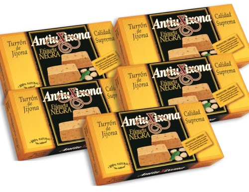Caja de 5 unidades Turrón de Jijona blando Antiu Xixona Etiqueta Negra 250g. Turrón artesano de Jijona.