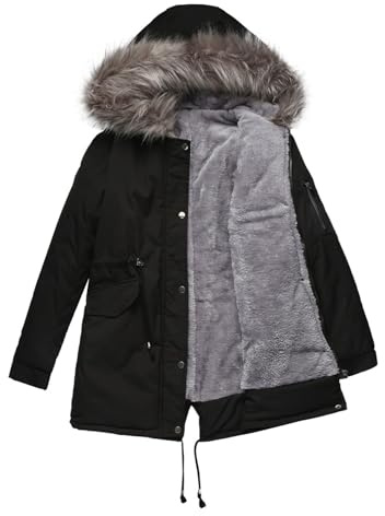 Daunenjacke Damen,Damen Parka Winterjacke Lang Mit Fell Kapuze Warm Gefüttert Slim Fit Mantel Outdoor Jacke Für Winter,Mäntel Damen Winter,Schwarze Winterjacke Damen,C Black,3Xl