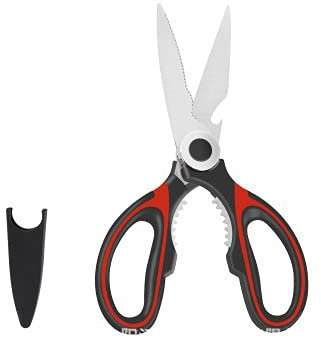 Kitchen Scissors, Multifunctional Kitchen Scissors Stainless Steel Cutting Knife for Fish Chicken Chef Device Gadget Tools Accessories Open Bottle (Color : RED) (Red)