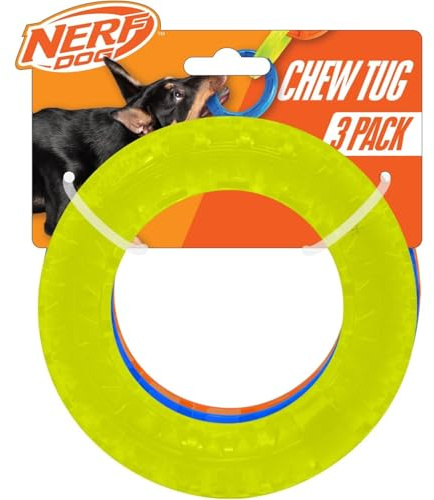 Nerf Dog TPR EXO Spike Rings, 5-Inch Translucent Durable Tug Toys for Dogs, Green/Blue/Orange (3-Pack)