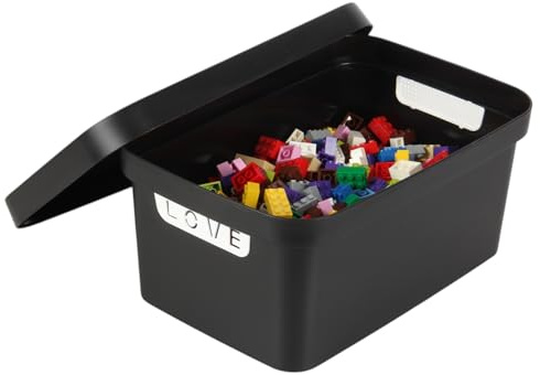 Jolie Max Plastic Storage Box with Lid, Stackable & Space-Saving 7.5L, Solid Matte Colour, Decorative Design, Durable Organizer for Home, Office, Bedroom, Kitchen – 31.5 x 21.5 x 14.5 cm (BLACK)