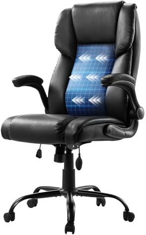 VEVOR Chefsessel Bürostuhl Drehstuhl mit hoher Rückenlehne & Lendenwirbelstütze & klappbaren Armlehnen, ergonomischer Schreibtischstuhl mit Neigung & Höhe, für Arbeit Arbeitszimmer Spielen