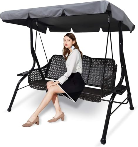 Ersatzdach für Hollywoodschaukel 3 Sitzer,195x125x15cm,Wetterfestes Schaukeldach aus reißfestem Polyester,Wasserdichter Dachbezug & UV-Schutz,Grau