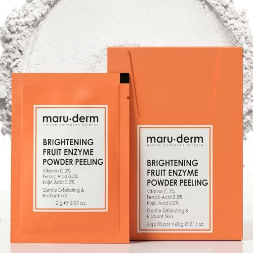 Maruderm Peeling pulver med fruktenzymer, 3% C-vitamin, 0,5% ferulasyra & 0,2% kojicsyra för ljusande och utjämnande peeling vård, strålande hy, 60 g