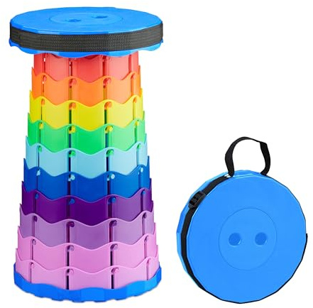 Relaxdays Taburete Telescópico, Banqueta Plegable Camping, con Correa, Altura Ajustable, 44,5x25x25 cm, Multicolor