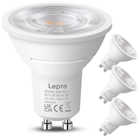 Lepro Bombilla LED GU10, Blanco Cálido 2700K, 2W Equivalente a 50W, Lámpara LED GU10 360 LM, Larga Duración y Bajo Consumo, NO Regulable, Ángulo de Haz de 38°, Paquete de 4