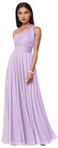 Vestido de dama de honor de un hombro descubierto, de gasa, plisado, largo, formal, para invitada de boda, vestido de graduación para mujer, Lila, 40