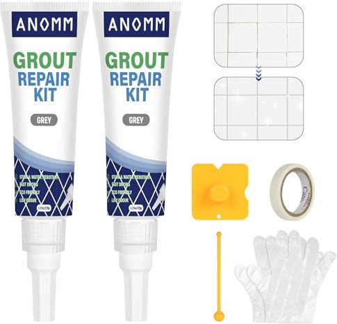 ANOMM Tile Grout Repair Kit, 2 x 120ml Grey Grout Reviver for Tiles, Fast Drying Filler for Restore & Renew Tile Joints, Grout Sealer for Kitchen, Bathroom, Shower Floor, Wall Lines