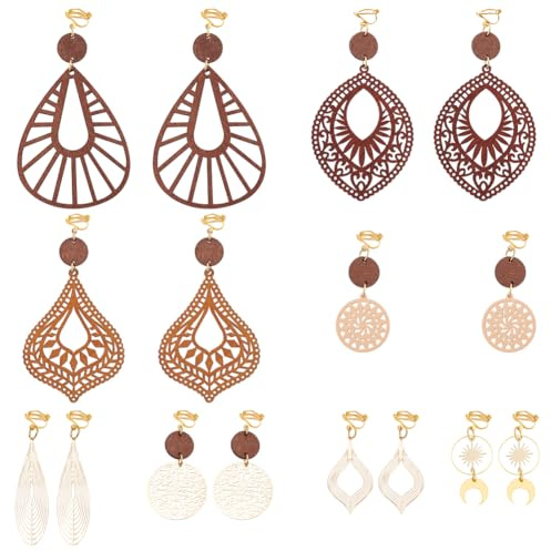 UNICRAFTALE 8Pair Bohemian Trendy Clip on Earrings Clip on Dangle Earrings for Women Lightweight Comfortable Earrings Drop Clip Ears 45~98mm for Non-pierced Ears Women Gifts