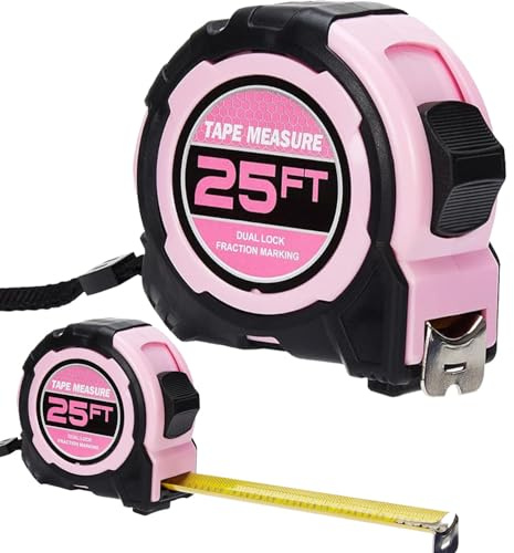 Lot de 2 rubans à mesurer rose, 7,6 m à double verrouillage, marquage des fractions