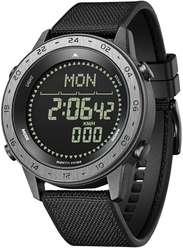 findtime Montre numérique militaire pour homme - Podomètre - Boussole - Vitesse 50 m - Étanche - Montre de sport pour homme - Montre de course pour homme - Éclairage EL - Coutdown - Chronomètre, Noir