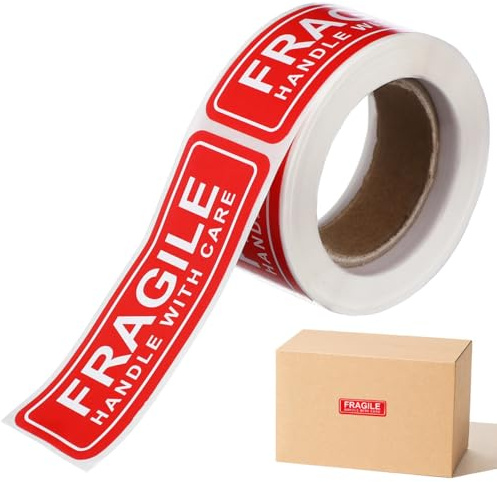 HOMSFOU 150 Stück Fragile Aufkleber Selbstklebende Warnaufkleber Für Versand Umzug Und Verpackung Haftet an Kartons Paletten Fässern Und Koffern 7.50 X 2.50 cm