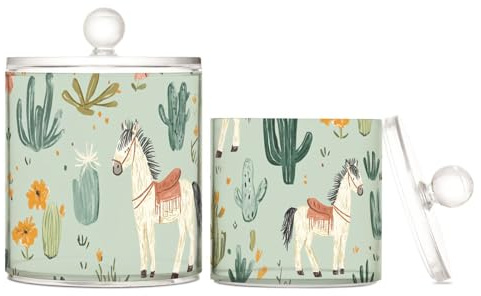 Barattoli in plastica trasparente con coperchio, piccoli contenitori decorativi per cotton fioc, tamponi di cotone, bastoncini di cotone, filo interdentale, graffette, confezione da 2