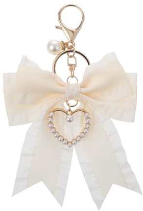 Sorcristy Porte-clés avec nœud en perles pour femme, accessoire pour sac à main, sac à main, sac à dos (beige)