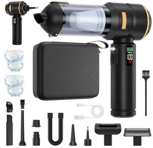Car Vacuum Cleaner Cordless Powerful 25000Pa, 4 in 1 Car Hoovers Cordless Powerful 3 Speed, Blowing/Inflation/Suction Handheld Vacuum Cleaner with LED Display & Light, Storage Case
