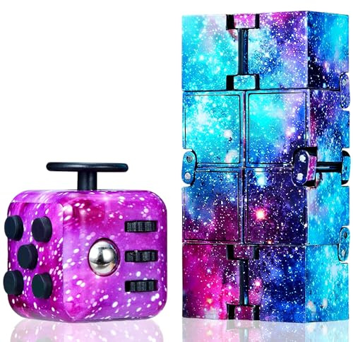 Chennyfun Fidget Toy Set, 2PCS Galaxy Jouet Cube, Décompression Jouets Cube Anti-Stress,Fidget Toys et Cube Infini Fidget Blocs, Gadget Sensoriels Cadeau Cube de Stress pour Enfants Adultes