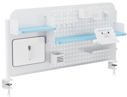 [en.casa] Schreibtisch Organizer Sauda Pegboard zum Anklemmen 114 x 68 cm höhenverstellbare Lochwand mit Ablagen und Zubehör Stecktafel für Kinderzimmer Büro Homeoffice Stahl Weiß/Blau