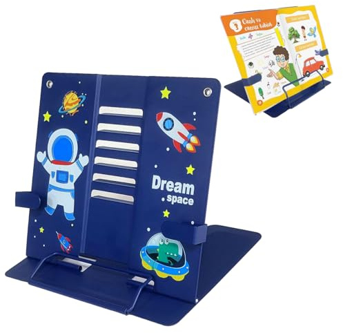 Ruayia Buchständer Verstellbarer Faltbarer, Buchhalter Leseständer Kinder Metall Kochbuchhalter Rezept Musikbuch Dokument für Küche Schule Bibliothek Büro - Blauer Astronaut