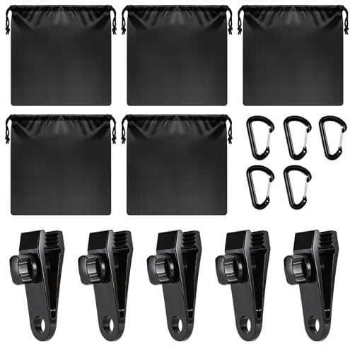 Hahorpa 15 Pack Portable Weight Bags for Outdoor Gazebo Curtains, 5 Sand Bags, 5 Carabiners and 5 Clips, Curtain Weights for Outdoor Use, Small Sandbags for Garden, Beach, Tent, Camping, Tablecloths