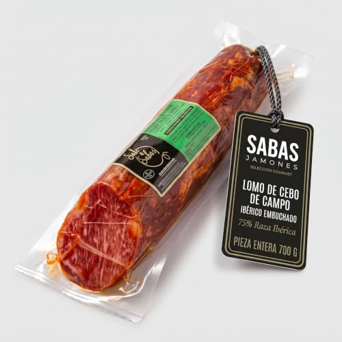 Lomo Embuchado Iberico Cebo de Campo 75% Raza Iberica Pieza Entera 700 g | Caña curada al vacio, curacion lenta; corta fina para tabla, aperitivo o bocadillo. Sin gluten ni lactosa. Cesta y regalo