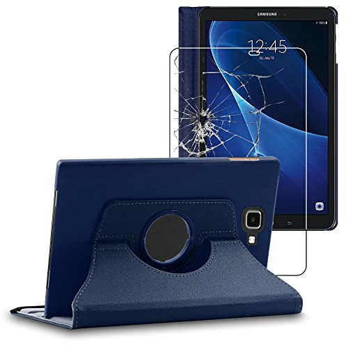ebestStar - Hülle für Samsung Galaxy Tab A6 Tab A 10.1 (2018, 2016) T580 T585, Drehbar Schutzhülle, PU-Lederhülle, Rotierende Ständer Etui, Rotating Case Cover, Dunkelblau + Panzer Schutz Glas