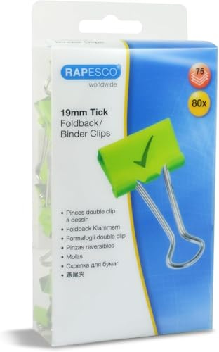 Rapesco 1421 Molle Fermacarte “Spunta” 19 mm, Verde, Confezione da 80