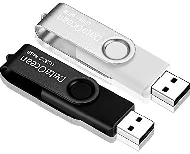 DataOcean 2 Piezas USB 2.0 64GB Memorias USB PenDrives Giratoria Pen Drive 64 GB Unidad Flash (2 X 64GB Negro Plata)