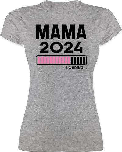 Shirt Damen - Mama Loading 2025 - Werdende Mutti Mutter - M - Grau meliert - Kleidung schwanger muttertagsgeschenke Mum Schwangere Tshirt schwangerschaftsgeschenk für muttertagsgeschenk mütter