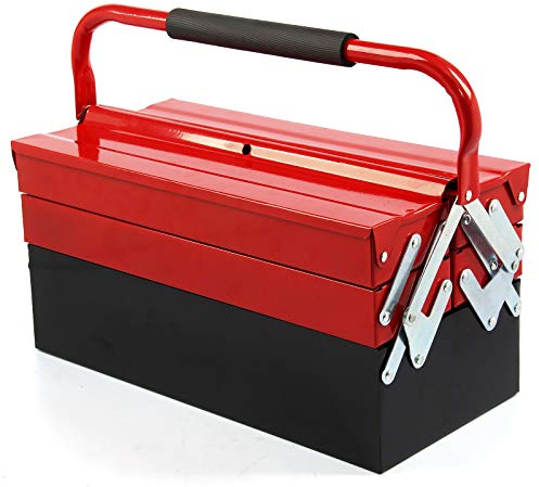 Youyijia Metal Tool Box CantileverToolbox 43cmx22cmx21cm 3 Tiers 5 Tray Tool Storage Box Organiser (Red)