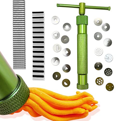 LAMXD Extrusora de arcilla, de acero inoxidable, extrusora de pasta de azúcar, herramienta de decoración con 20 puntas para fondant, pastel y arcilla, juego de 3 cuchillas de corte mixtas modelado